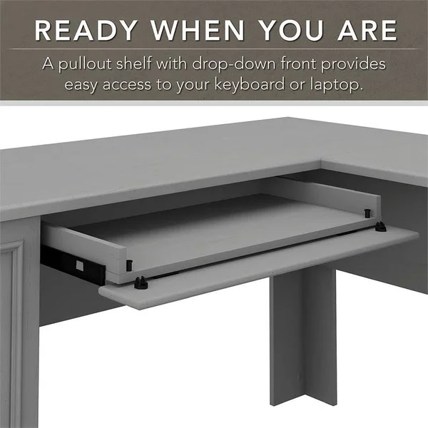 Scranton & Co Furniture Fairview 60W L Shaped Desk with Storage in Cape Cod Gray