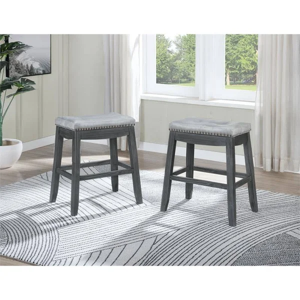 Bella Esprit 24x22 Counter Height Solid Wood Saddle Stools in Gray (Set of 2)