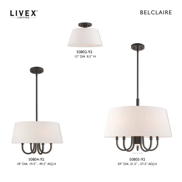 Livex Lighting 50804-92 Belclaire 4-Light Pendant Chandelier, English Bronze