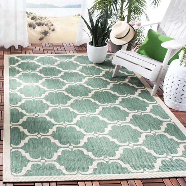 Safavieh Courtyard Brown/Aqua 8 ft. x 10 ft. Border Trellis Indoor/Outdoor Area Rug