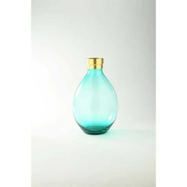 CC Home Furnishings 12x22 Green and Gold Hand Blown Glass Tabletop Vase