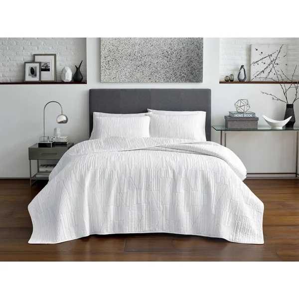 City Scene Tally King Quilt Set - White