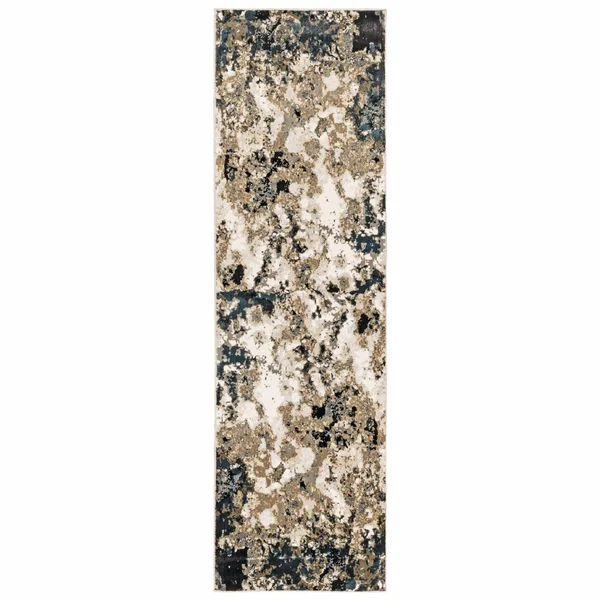 9' x 12' Ivory Navy Abstract Marble Indoor Area Rug