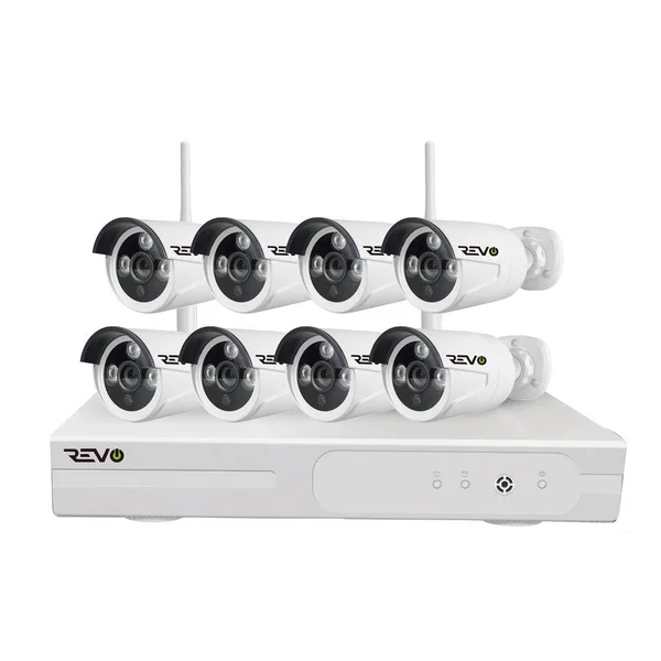 Revo Wireless HD 8-Channel 1TB NVR Smart Surveillance System with 8-Wireless 1080p Full-HD Indoor/Outdoor Bullet Cameras, White