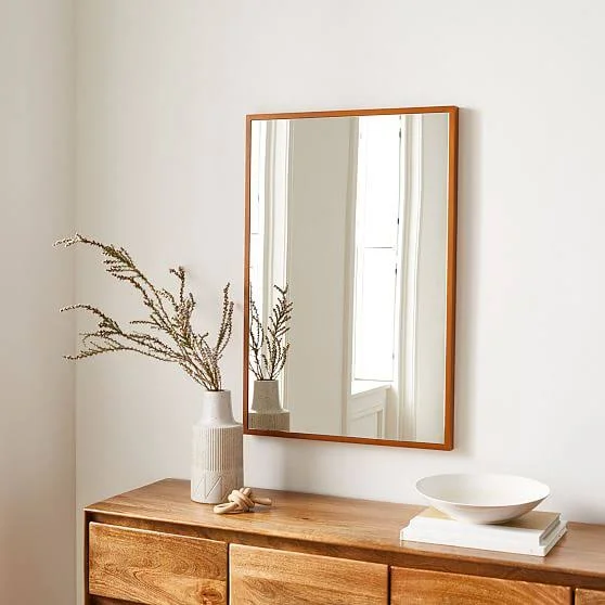Bennet Thin Wood Frame Wall Mirror Rectangle Dark Walnut 24x36