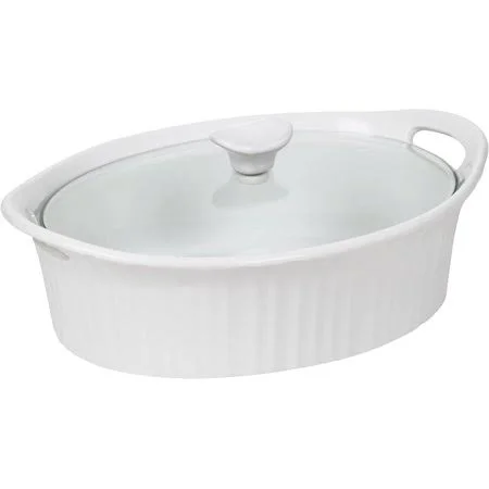 Corningware French White III Oval Casserole with Glass COVER, 2.5-Quart, Contemporary Design Fits with Any Decor by Brand Cornin