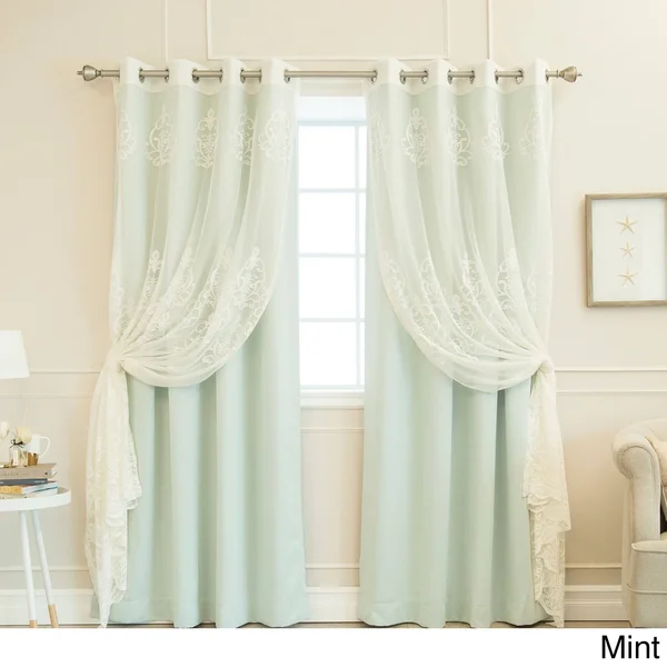 Aurora Home Mix & Match Agatha Sheer and Blackout 4 Piece Curtain Set Dove Grey 84 Inches - Gray