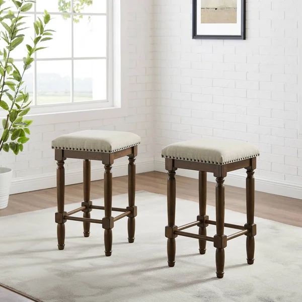 Crosley Aldrich 2pc Counter Stool Set Oatmeal/Dark Brown - 2 Stools