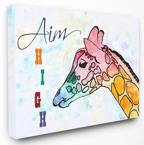The Kids Room by Stupell Watercolors Aim High Giraffe Stretched Canvas Wall Art
