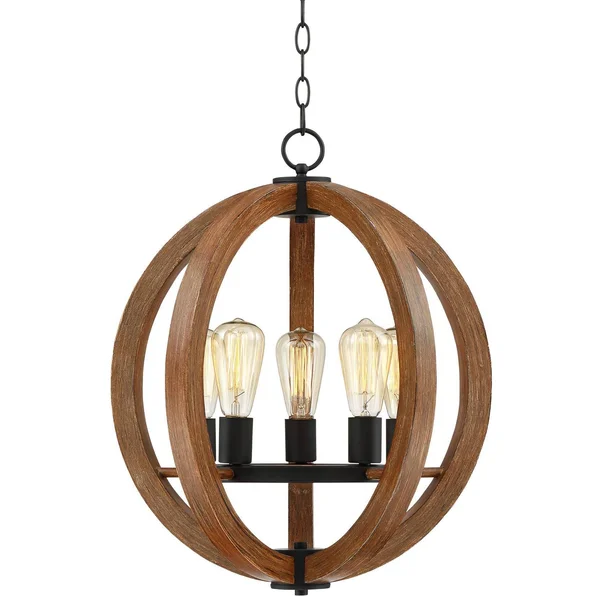 Possini Euro Cass 19x22 Wide Painted Wood 5-Light Orb Pendant