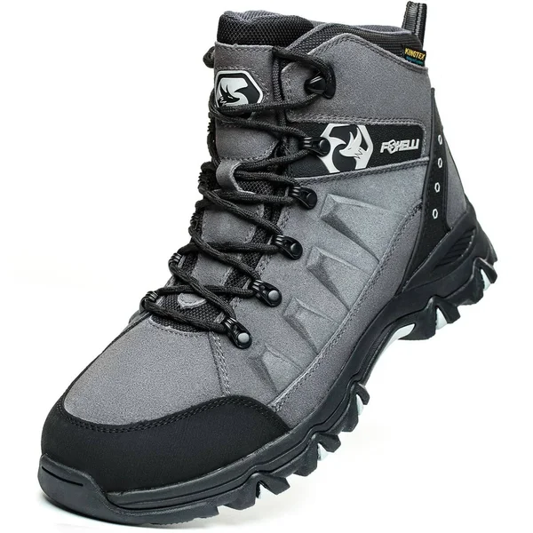 Foxelli Hiking Boots for Men - Waterproof, Grey, 9