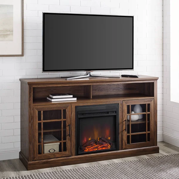 Copper Grove 58-Inch Glass Door Fireplace TV Console - Dark Walnut