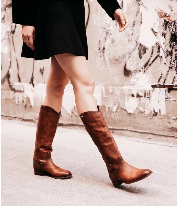 Frye Melissa Button 2 Wide Calf in Cognac, Women's Size 6.5