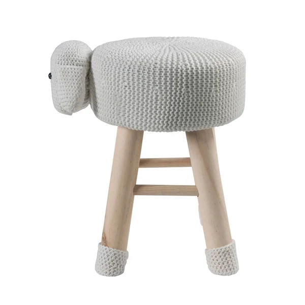 Taylor & Olive Modern Woven White Sheep Ottoman Stool with Wooden Legs