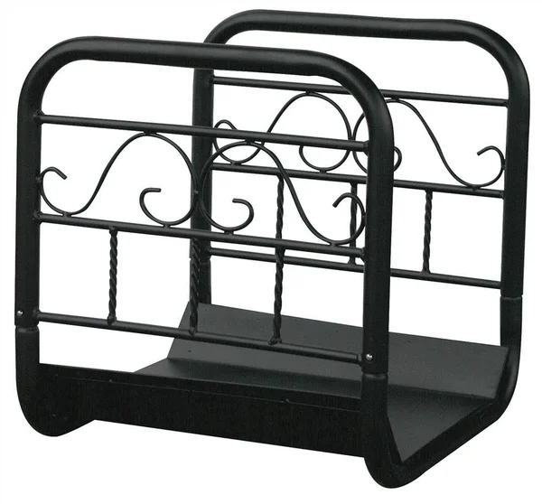 Uniflame W-1058 Large Black Wrought Iron Log Rack with Wheel and Removable Cart