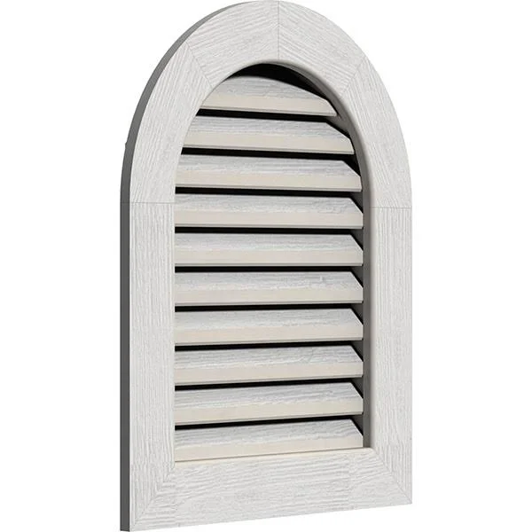 Ekena Millwork GVWRT18X2201RFPWR 18x22W x 22x22H Round Top Gable Vent (23x22W x 27x22H Frame Size): Primed - Functional, Rough Sa