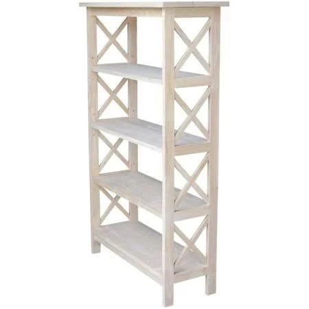 International Concepts 4-Tier X-Sided Bookcase, Unfinished, Made from Solid Parawood by Brand International Concepts