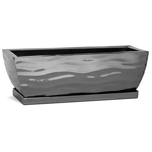 H Potter Planter Rectangular Flower Pot Indoor Outdoor Window Box Set of Two Black Nickel