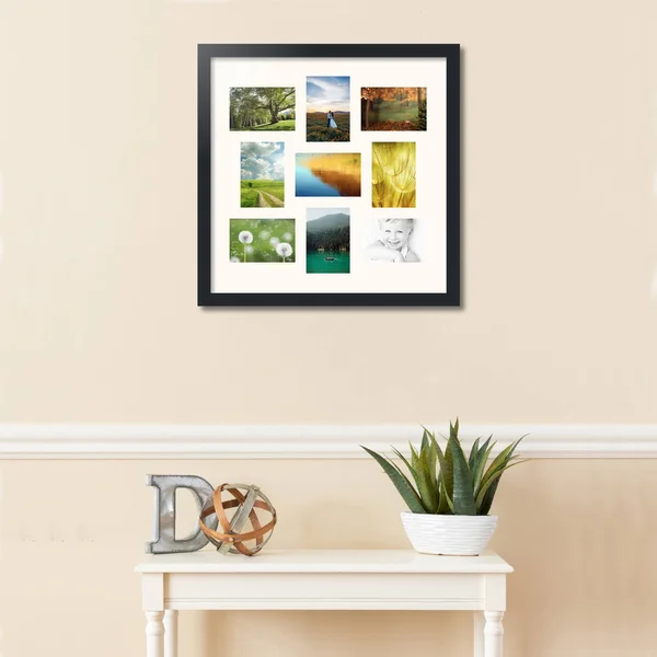 Collage Picture Frame - Satin Black Frame with 9 openings for 4x6 Photos with White Mat. D3926IG540, ArtToFrames