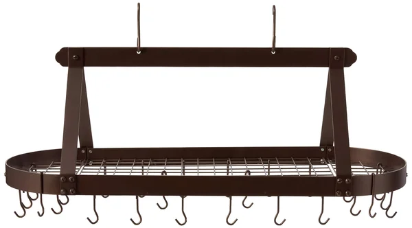 Old Dutch Oiled Bronze Oval Hanging Pot Rack with Grid & 24 Hooks