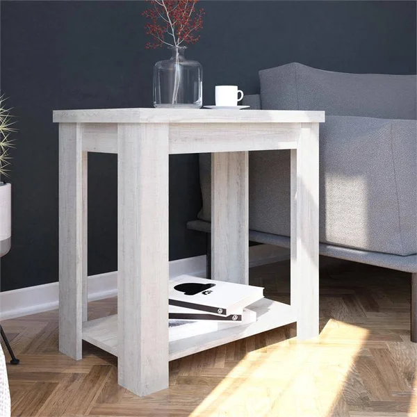 Pulaski Transitional Wood End Table Rustic White Weathered Oak