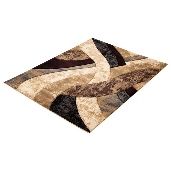 Chaudhary Living 6.5' x 9.5' Navy Blue and Brown Abstract Swirl Rectangular Area Throw Rug