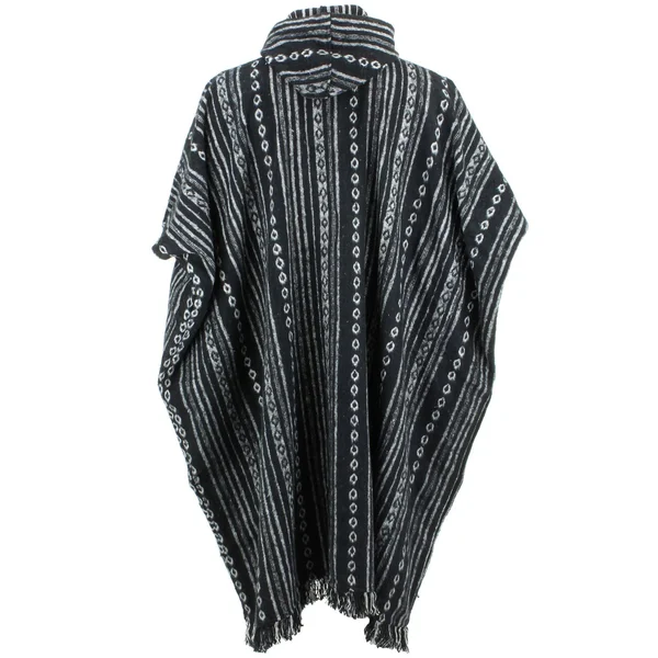 Brushed Cotton Long Hooded Poncho - Black Diamond