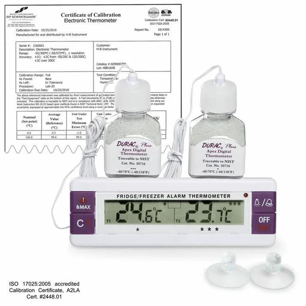 Bel-Art 61000-0300 H-B Frio Temp Calibrated Dual Zone Electronic Verification Thermometer for Freezers - Refrigerators and Incuba