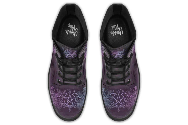 Purple Dragonfly Boots, Non-Leather Hippie Boots, YesWeVibe Men's Boots, Black Sole, US 14, EU49