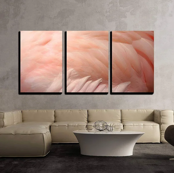 Wall26 - 3 Piece Canvas Wall Art - Pink Flamingo Feathers Delicate Soft for Background. - Modern Home Decor Stretched and Framed