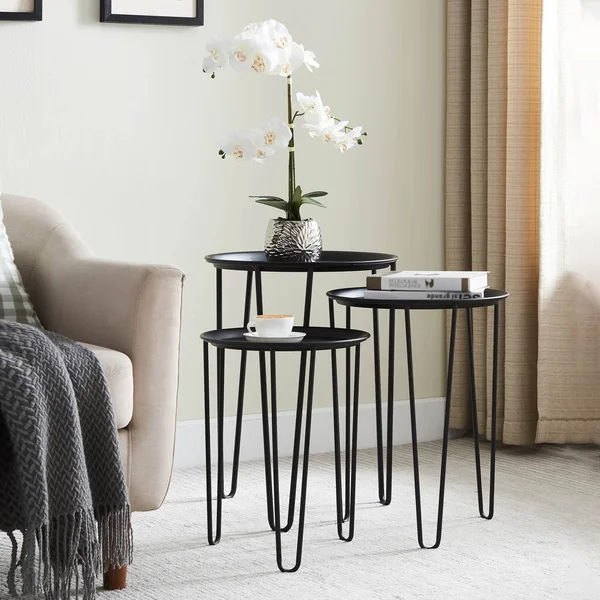 HEMSLY Mid Century Round Nesting Tables - White