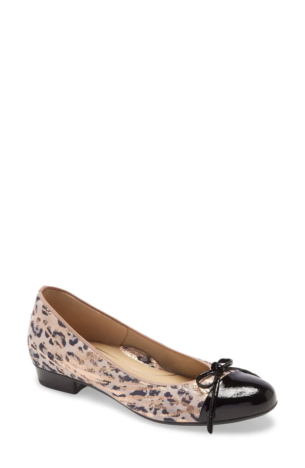 Women's Ara Belinda Ballet Flat - 10 M, Black/ Leopard Print Leather
