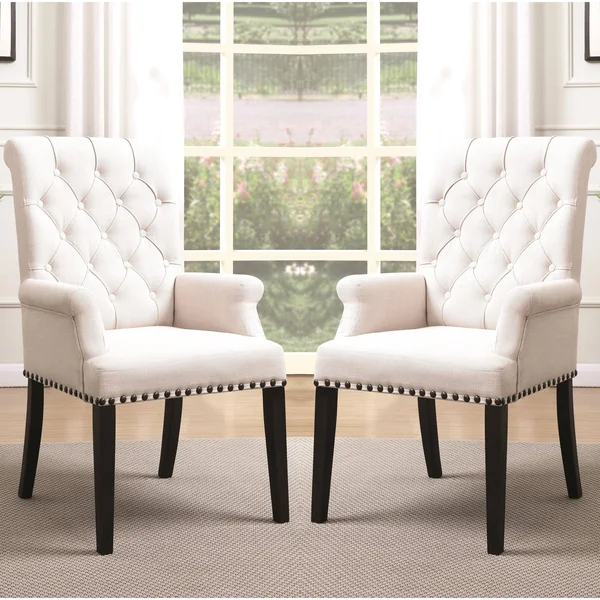Decorative Rolled Button Tufted Arm Chair with Nailhead Trim - Single