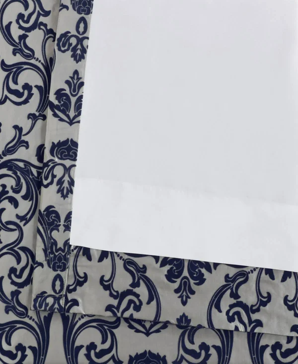 Exclusive Fabrics Firenze Silver & Blue Flocked Faux Silk Curtain - 84 Inches