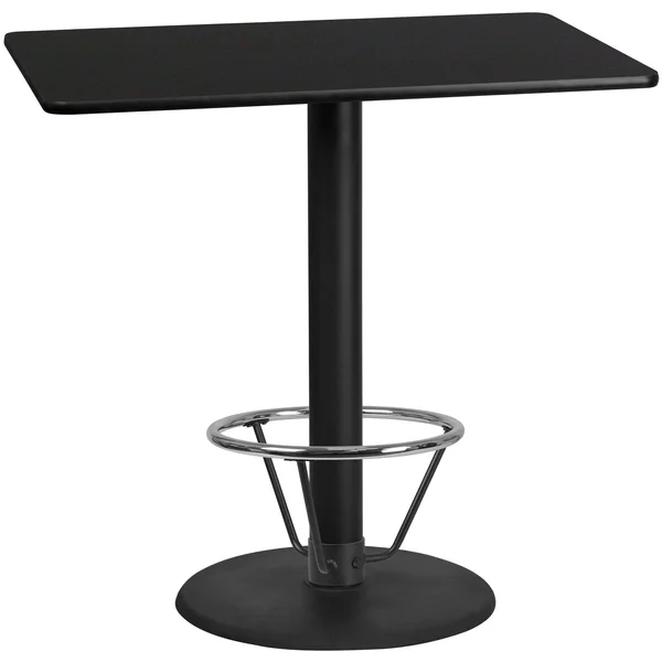 Flash Furniture 30&& x 48&& Rectangular Black Laminate Table Top with 24&& Round Bar Height Table Base and Foot Ring