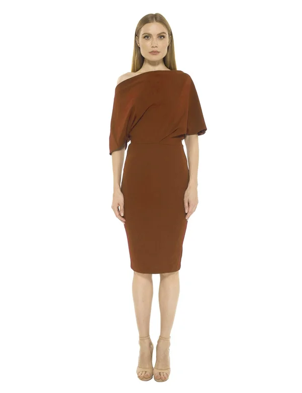 Alexia Admor Olivia Draped One Shoulder Sheath, Emerald, S