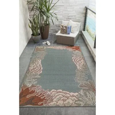 Highland Dunes Ricki Reef Border Ocean Gray Indoor/Outdoor Area Rug, Size: Rectangle 3&3 inch x 4&11 inch