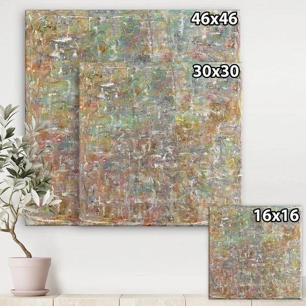 Designart &Red and Turquoise Texture II& Modern & Contemporary Gallery-Wrapped Canvas - 36 in. Wide x 36 in. High