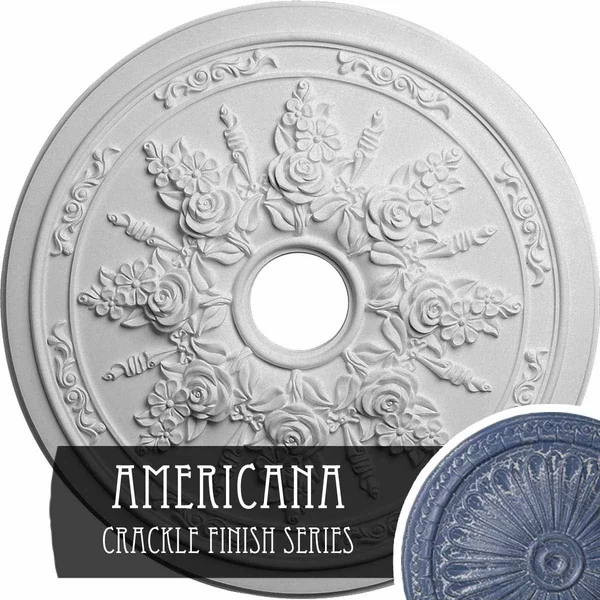 23 5/8x22OD x 4x22ID x 1 1/2x22P Rose and Ribbon Ceiling Medallion (Fits Canopies Up to 4x22), Hand-Painted Americana Crackle