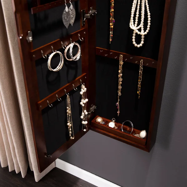 Copper Grove Galax Walnut Wall Mirror Jewelry Armoire