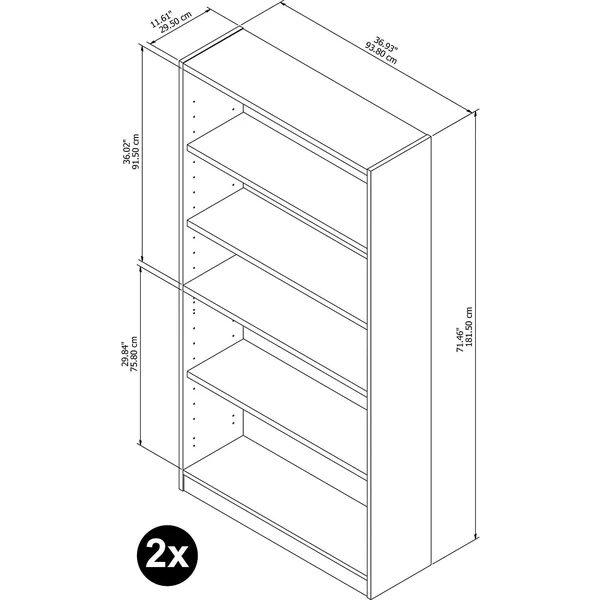 Bush Furniture Universal 5 Shelf Bookcase Set of 2, Vintage Golden Pine