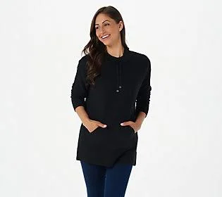 Isaac Mizrahi Live! Soho Funnel Neck Sweaterwith Pocket, Size Medium, Black