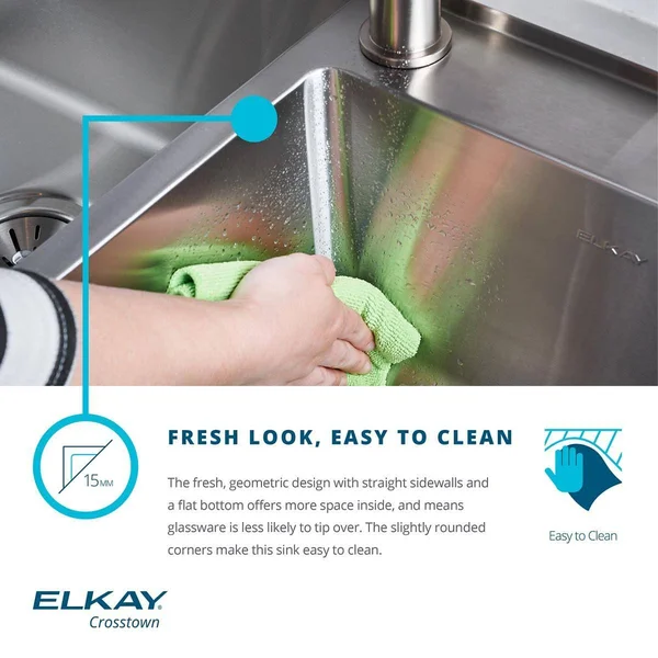 Elkay ECTRU35179TC Crosstown Undermount 36-1/2 in. x 18-1/2 in. x 9 in. Single Bowl Stainless Steel Sink Kit