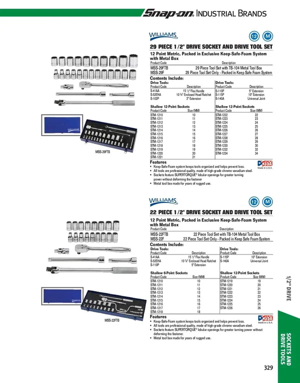 Williams MSS-22F 1/2x22 Drive Socket/Tool Set, 12 Point, 22 Piece