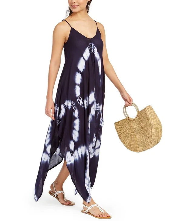 Raviya Navy Tie-Dye Handkerchief-Hem Cover-Up Dress, US Large