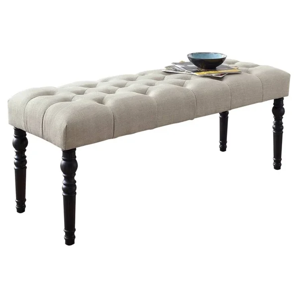Copper Grove Sens Tufted Tan Fabric Dining Bench with Turned Legs - Grey