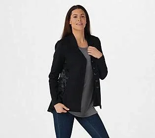 Logo Lavish by Lori Goldstein Stylist Ponte Jacket w/ TRIM, Size X-Large, Black
