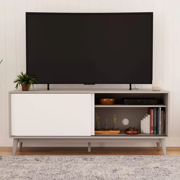 Brookside Madison Mid Century Modern TV Stand - Gray and White