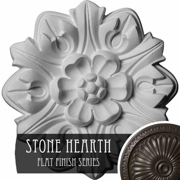 7 5/8x22OD x 1x22P Emery Leaf Ceiling Medallion, Hand-Painted Stone Hearth