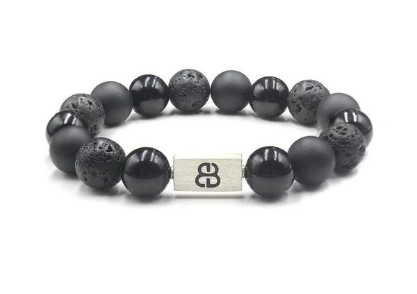 Onyx, Lava Stone, and Obsidian Bracelet, Men's Black Bracelet, Black Onyx Bracelet, Lava Stone Bracelet, Black and Silver Bracel